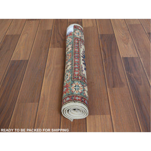 2'x3' Ivory Super Kazak Tribal Design Hand Knotted Vibrant Wool Oriental Rug FWR364776