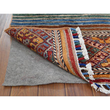 Load image into Gallery viewer, 2&#39;1&quot;x3&#39;1&quot; Brown Super Kazak Khorjin Design With Colorful Tassles Shiny and Vibrant Wool Hand Knotted Oriental Rug FWR364872