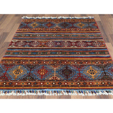 Load image into Gallery viewer, 3&#39;5&quot;x5&#39; Colorful Super Kazak Khorjin Design With Colorful Tassles Pure Afghan Wool Hand Knotted Ethnic Oriental Rug FWR365004