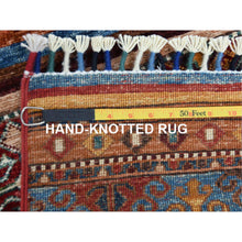 Load image into Gallery viewer, 3&#39;5&quot;x5&#39; Colorful Super Kazak Khorjin Design With Colorful Tassles Pure Afghan Wool Hand Knotted Ethnic Oriental Rug FWR365004