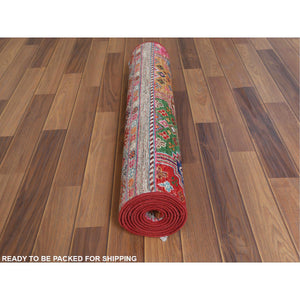 2'9"x9'8" Colorful Super Kazak Khorjin Design With Colorful Tassles Vibrant Wool Hand Knotted Oriental Runner Rug FWR365052