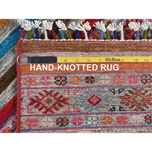 Load image into Gallery viewer, 2&#39;9&quot;x9&#39;8&quot; Colorful Super Kazak Khorjin Design With Colorful Tassles Vibrant Wool Hand Knotted Oriental Runner Rug FWR365052