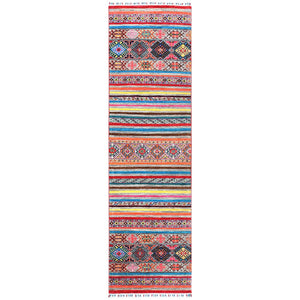 2'9"x9'9" Super Kazak With Pop Of Various Colors Khorjin Design Glimmery Wool Hand Knotted Oriental Runner Rug FWR365058
