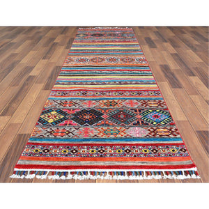 2'9"x9'9" Super Kazak With Pop Of Various Colors Khorjin Design Glimmery Wool Hand Knotted Oriental Runner Rug FWR365058