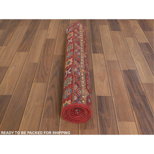 2'8"x8'1" Red Super Kazak Khorjin Design With Colorful Tassles Soft Velvety Wool Hand Knotted Oriental Runner Rug FWR365082