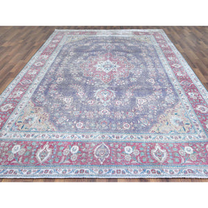 9'10"x12'8" Hand Knotted Semi Antique Purple Persian Tabriz Herbal Wash Natural Wool Clean Low to the Pile Oriental Rug FWR365400