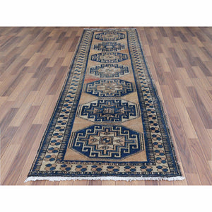 3'5"x9'10" Semi Antique Coral Color Northwest Persian Organic Wool Clean Distressed Look Hand Knotted Oriental Runner Rug FWR365520
