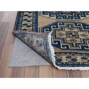 3'5"x9'10" Semi Antique Coral Color Northwest Persian Organic Wool Clean Distressed Look Hand Knotted Oriental Runner Rug FWR365520