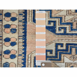 3'5"x9'10" Semi Antique Coral Color Northwest Persian Organic Wool Clean Distressed Look Hand Knotted Oriental Runner Rug FWR365520