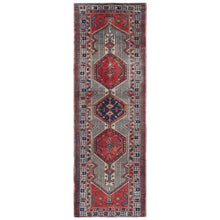 Load image into Gallery viewer, 3&#39;5&quot;x10&#39;6&quot; Ivory with Red Vintage Persian Serab Distressed Pure Wool Clean Hand Knotted Oriental Wide Runner Rug FWR365556