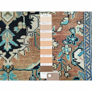 3'6"x9'1" Apricot Color with Touches of Blue Vintage Medallion Design Persian Lilahan Sheared Low Pure Wool Clean Hand Knotted Oriental Wide Runner Rug FWR366018