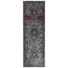 Load image into Gallery viewer, 3&#39;8&quot;x11&#39;2&quot; Semi Antique Worn Down Persian Hamadan with Earth Tone Colors Clean Abrash Organic Wool Distressed Hand Knotted Wide Runner Oriental Rug FWR366072