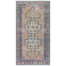 Load image into Gallery viewer, 4&#39;10&quot;x9&#39;1&quot; Vintage Apricot with Pop of Color Geometric Design Persian Hamadan Hand Knotted Pure Wool Cropped Thin Clean Wide Runner Oriental Rug FWR366492