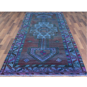 4'8"x8'9" Overdyed Vintage Persian Shiraz with Red and Pink Cast Clean Sheared Low Hand Knotted Organic Wool Wide Runner Oriental Rug FWR366516