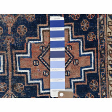 Load image into Gallery viewer, 3&#39;10&quot;x&#39;7&#39; Navy Blue Vintage Worn Down Persian Qashqai Clean Distressed Hand Knotted Natural Wool Oriental Rug FWR366546