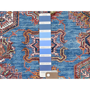 9'2"x11'10" Denim Blue Caucasian Design Super Kazak Soft Organic Wool Hand Knotted Oriental Rug FWR366882