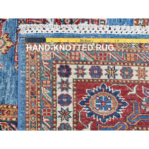 9'2"x11'10" Denim Blue Caucasian Design Super Kazak Soft Organic Wool Hand Knotted Oriental Rug FWR366882