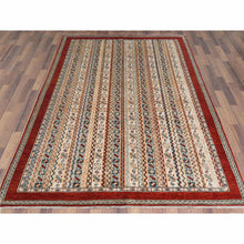 Load image into Gallery viewer, 6&#39;5&quot;x9&#39;1&quot; Ivory with Shades of Brown Hand Knotted Shawl Design Super Kazak Soft Organic Wool Oriental Rug FWR366948