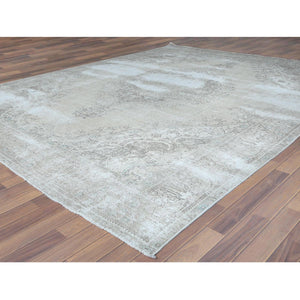 9'8"x12'6" Pure Wool Persian Tabriz Vintage Clean with Some Parts of Wear Beautiful Herbal Wash Ivory Hand Knotted Oriental Rug FWR367296