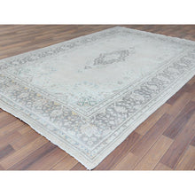 Load image into Gallery viewer, 6&#39;9&quot;x10&#39;10&quot; Bohemian Distressed Hand Knotted Washed Out Gray Organic Wool Worn Down Clean Persian Kerman Old Oriental Rug FWR368028
