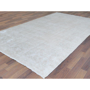5'10"x10'1" Bohemian Antique Wash Ivory Clean Persian Kerman Semi Antique Natural Wool Worn Down Distressed Hand Knotted Oriental Rug FWR368040