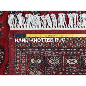3'1"x4'10" Hand Knotted Saturated Red Denser Weave Silky Wool 250 KPSI Super Bokara Oriental Rug FWR368292