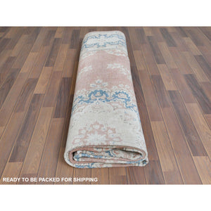 9'8"x12'7" Persian Kerman Old Clean Sun Faded Pink with Milk Wash Organic Wool Low to the Pile Hand Knotted Oriental Rug FWR368424
