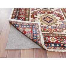 Load image into Gallery viewer, 2&#39;7&quot;x10&#39; Ivory Afghan Super Kazak In a Colorful Pattern Shiny Wool Hand Knotted Oriental Runner Rug FWR368700