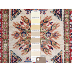 2'7"x10' Ivory Afghan Super Kazak In a Colorful Pattern Shiny Wool Hand Knotted Oriental Runner Rug FWR368700