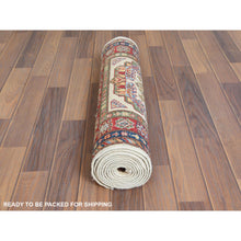 Load image into Gallery viewer, 2&#39;7&quot;x10&#39; Ivory Afghan Super Kazak In a Colorful Pattern Shiny Wool Hand Knotted Oriental Runner Rug FWR368700