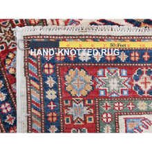 Load image into Gallery viewer, 2&#39;7&quot;x10&#39; Ivory Afghan Super Kazak In a Colorful Pattern Shiny Wool Hand Knotted Oriental Runner Rug FWR368700