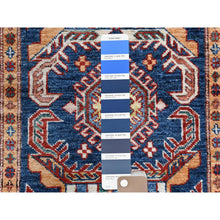 Load image into Gallery viewer, 2&#39;10&quot;x11&#39; Shiny Wool Hand Knotted Navy Blue Afghan Super Kazak with Tribal Medallions Design Oriental Runner Rug FWR368712