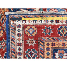 Load image into Gallery viewer, 2&#39;10&quot;x11&#39; Shiny Wool Hand Knotted Navy Blue Afghan Super Kazak with Tribal Medallions Design Oriental Runner Rug FWR368712