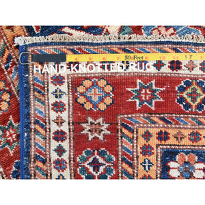 2'10"x11' Shiny Wool Hand Knotted Navy Blue Afghan Super Kazak with Tribal Medallions Design Oriental Runner Rug FWR368712