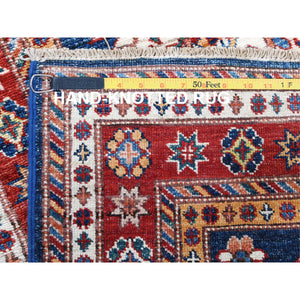 2'6"x11' Hand Knotted Navy Blue Afghan Super Kazak with Bold Colors Soft and Pliable Wool Oriental Runner Rug FWR368736