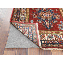 Load image into Gallery viewer, 2&#39;6&quot;x10&#39; Soft, Velvety Plush Wool Hand Knotted Rich Red Afghan Super Kazak with Serrated Medallions Design Oriental Runner Rug FWR368766
