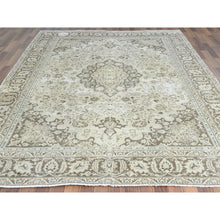 Load image into Gallery viewer, 7&#39;7&quot;x10&#39;1&quot; Ivory, Hand Knotted, Vintage Persian Kashan with All Over Design, Distressed Look, Worn Wool, Oriental Rug FWR369018