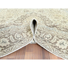 Load image into Gallery viewer, 7&#39;7&quot;x10&#39;1&quot; Ivory, Hand Knotted, Vintage Persian Kashan with All Over Design, Distressed Look, Worn Wool, Oriental Rug FWR369018