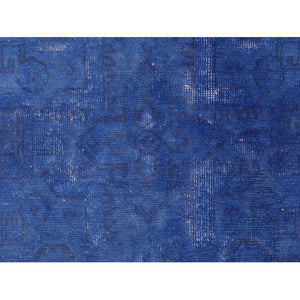 9'6"x12'10" Hand Knotted Denim Blue Vintage Overdyed Persian Tabriz Distressed Worn Wool Shaved Down Oriental Rug FWR369072