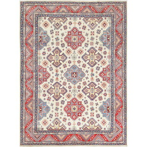 10'x13'6" Ivory, Afghan Special Kazak with Geometric Caucasian Design, Extremely Durable, Hand Knotted, Oriental Rug FWR369186
