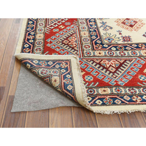 10'x13'6" Ivory, Afghan Special Kazak with Geometric Caucasian Design, Extremely Durable, Hand Knotted, Oriental Rug FWR369186