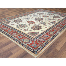 Load image into Gallery viewer, 8&#39;10&quot;x11&#39;9&quot; Afghan Special Kazak with Colorful Pattern, Shiny Wool, Hand Knotted, Ivory, Caucasian Design, Oriental Rug FWR369204