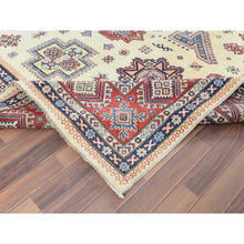 Load image into Gallery viewer, 8&#39;10&quot;x11&#39;9&quot; Afghan Special Kazak with Colorful Pattern, Shiny Wool, Hand Knotted, Ivory, Caucasian Design, Oriental Rug FWR369204