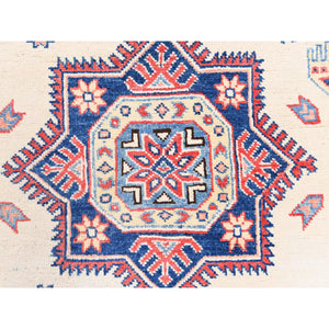8'10"x11'9" Afghan Special Kazak with Colorful Pattern, Shiny Wool, Hand Knotted, Ivory, Caucasian Design, Oriental Rug FWR369204