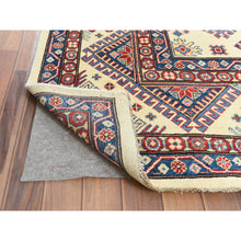 Load image into Gallery viewer, 9&#39;10&quot;x13&#39;8&quot; Ivory, Afghan Special Kazak with Geometric Caucasian Design, Extra Soft Wool, Hand Knotted, Oriental Rug FWR369216