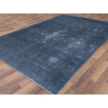 Load image into Gallery viewer, 7&#39;2&quot;x10&#39;4&quot; Distressed Worn Wool Shaved Down Hand Knotted Dark Gray Vintage Overdyed Persian Tabriz Oriental Rug FWR369582