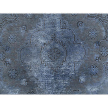 Load image into Gallery viewer, 7&#39;2&quot;x10&#39;4&quot; Distressed Worn Wool Shaved Down Hand Knotted Dark Gray Vintage Overdyed Persian Tabriz Oriental Rug FWR369582