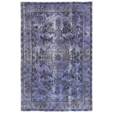 Load image into Gallery viewer, 6&#39;5&quot;x9&#39;6&quot; Purple Vintage Overdyed Persian Tabriz with Large Medallion Design Distressed Worn Wool Shaved Down Hand Knotted Oriental Rug FWR369588
