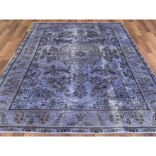 Load image into Gallery viewer, 6&#39;5&quot;x9&#39;6&quot; Purple Vintage Overdyed Persian Tabriz with Large Medallion Design Distressed Worn Wool Shaved Down Hand Knotted Oriental Rug FWR369588