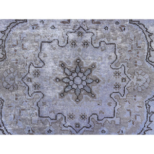 6'5"x9'6" Purple Vintage Overdyed Persian Tabriz with Large Medallion Design Distressed Worn Wool Shaved Down Hand Knotted Oriental Rug FWR369588